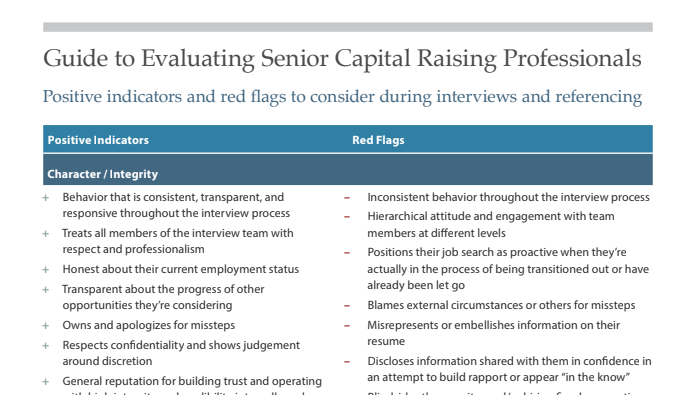 Guide to Evaluating Senior Capital Raising Professionals